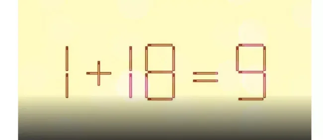 Исправьте ошибку в равенстве 1+18=9, переместив одну спичку за 25 секунд