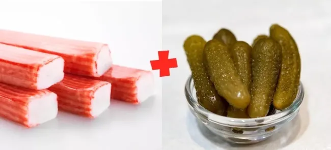 Салат с крабовыми палочками и маринованными огурцами для новогоднего стола
