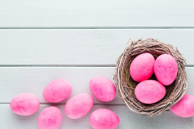 Покраска пасхальных яиц в розовый цвет с помощью брусники за 10 минут